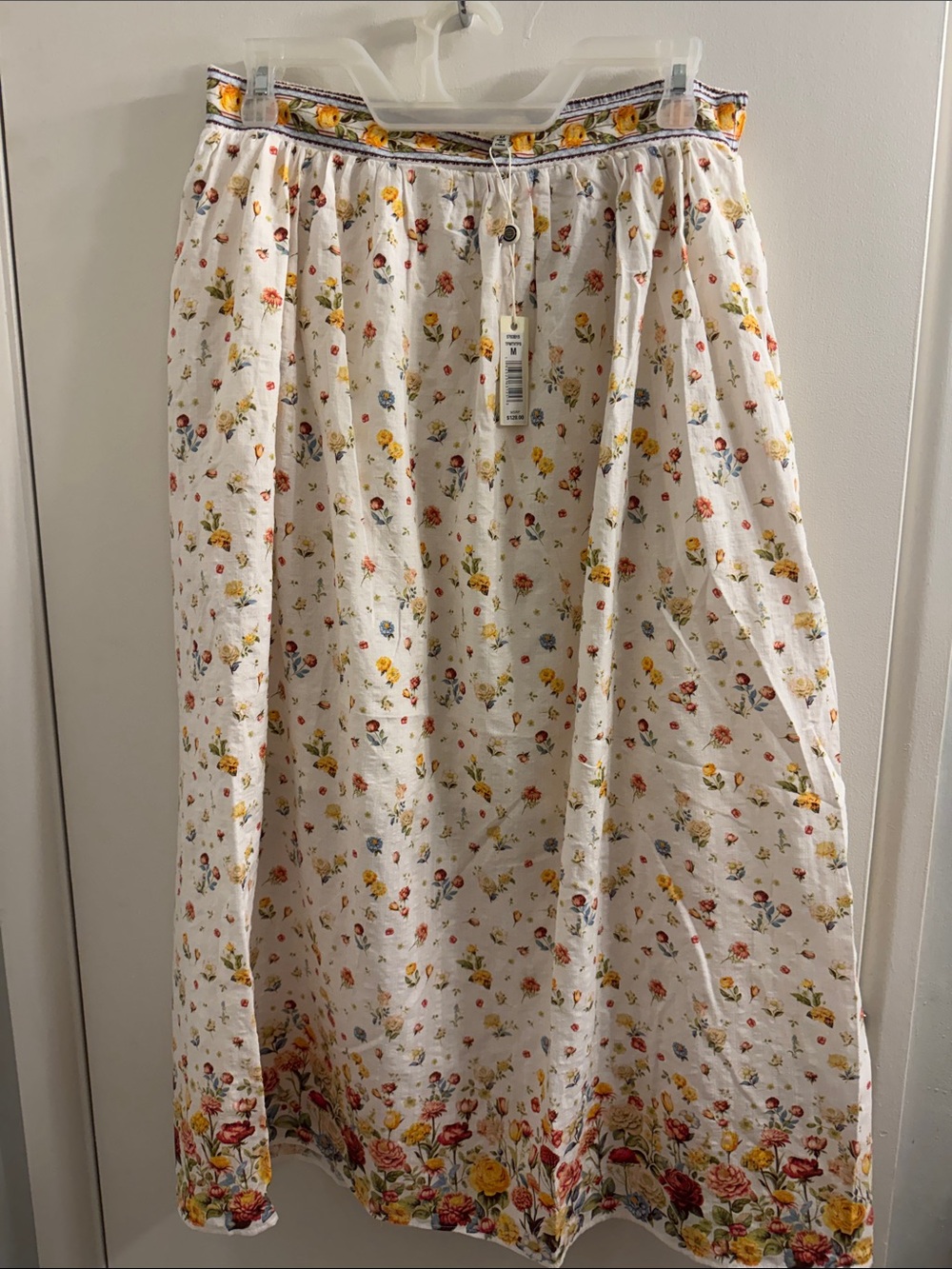 Max Studio White Maxi Skirt with Multicolor Floral Border